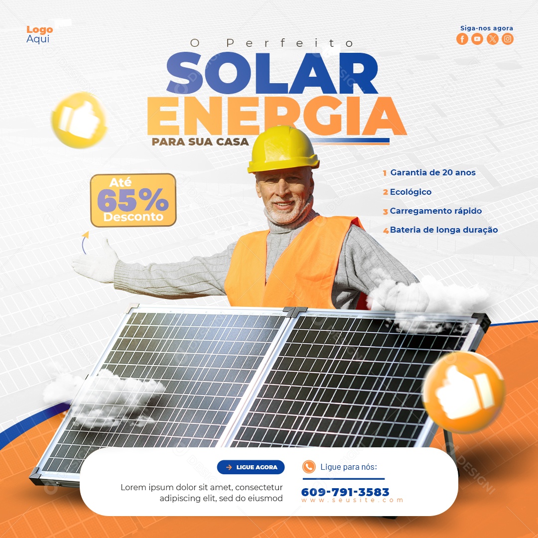 Energia Solar Atè 65% Desconto Social Media PSD Editável
