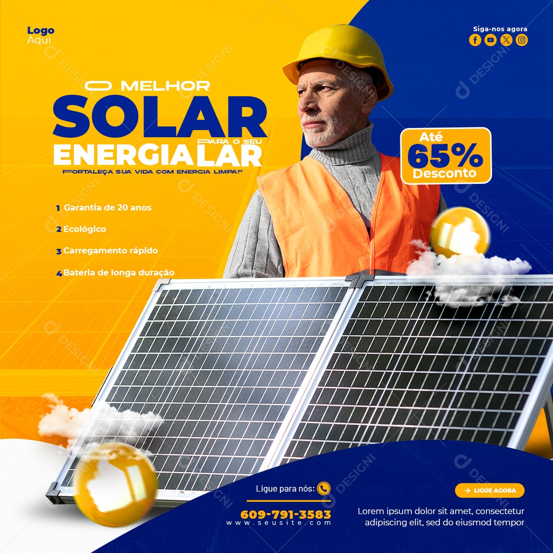 Energia Solar Atè  65 % Desconto Social Media PSD Editável