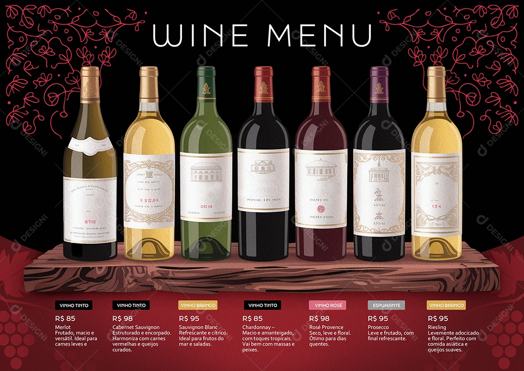 Cardápio Vinhos Wine Menu PSD Editável