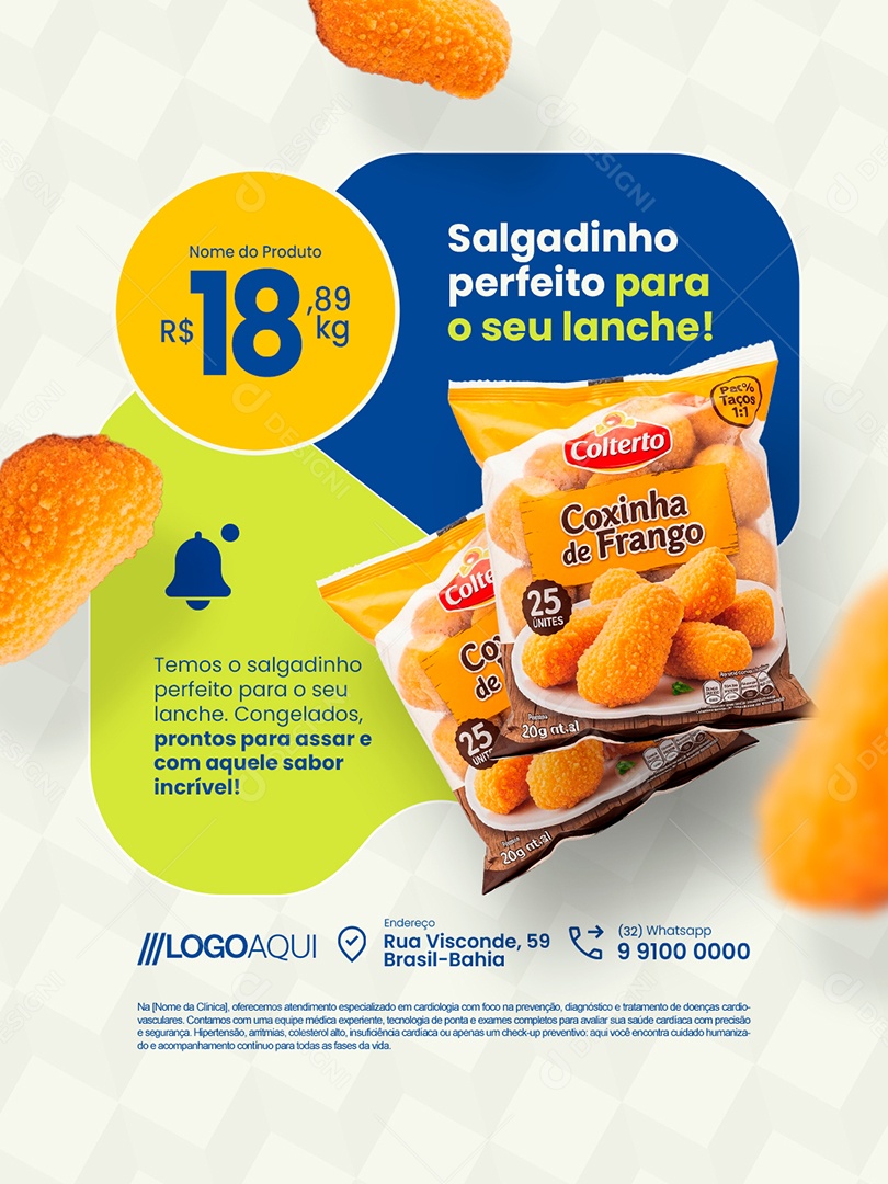 Supermercado Congelados Salgadinho Perfeito Coxinha de Frango Social Media PSD Editável