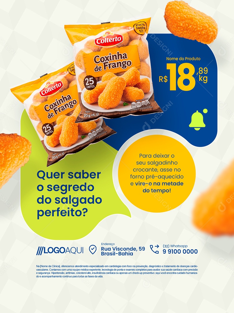 Supermercado Congelados Coxinha de Frango Salgado Perfeito Social Media PSD Editável