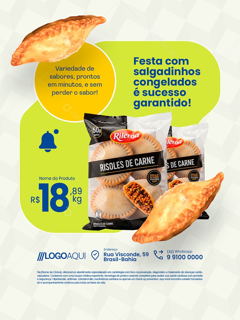 Supermercado Congelados Festa com Salgadinhos Congelados Social Media PSD Editável