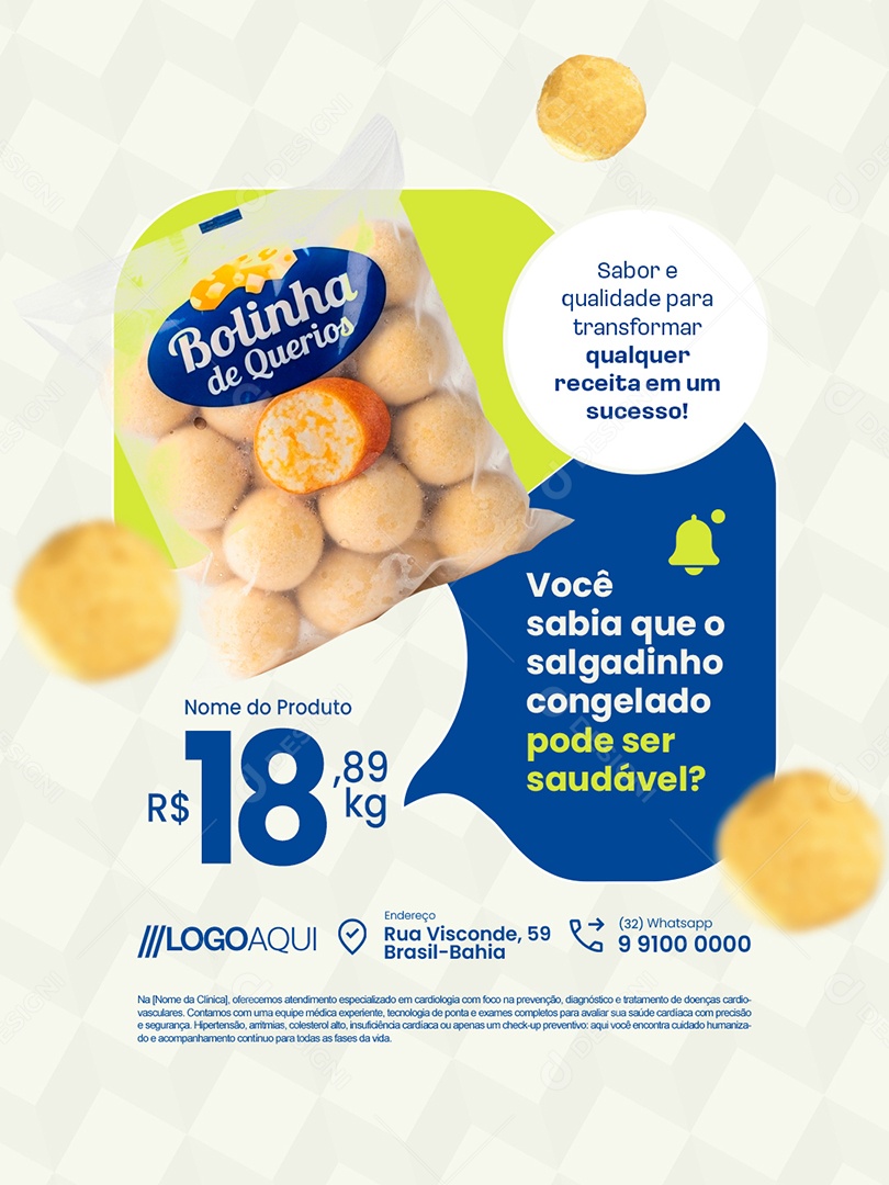 Supermercado Congelados Bolinha de Queijo Social Media PSD Editável