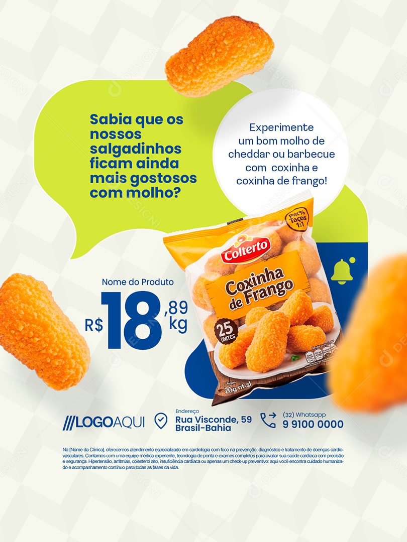 Supermercado Congelados Pacote de Coxinha de Frango Social Media PSD Editável