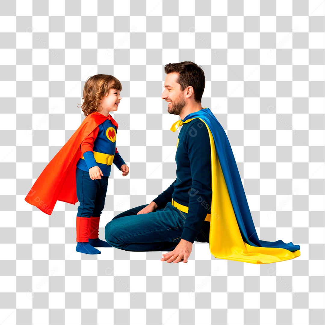 Pai e Filho com Fantasia de Super Herói PNG Transparente