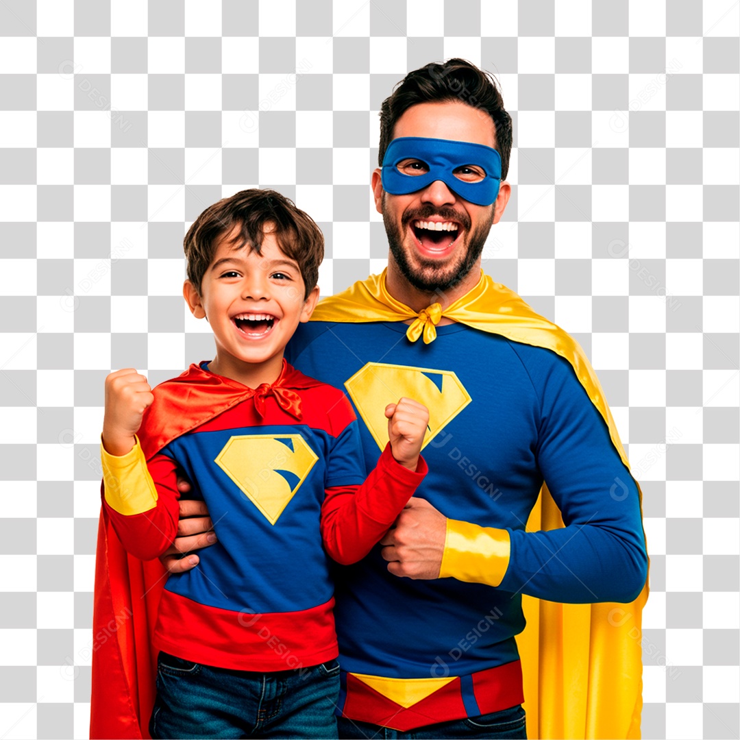 Pai e Filho com Fantasia de Super Herói PNG Transparente