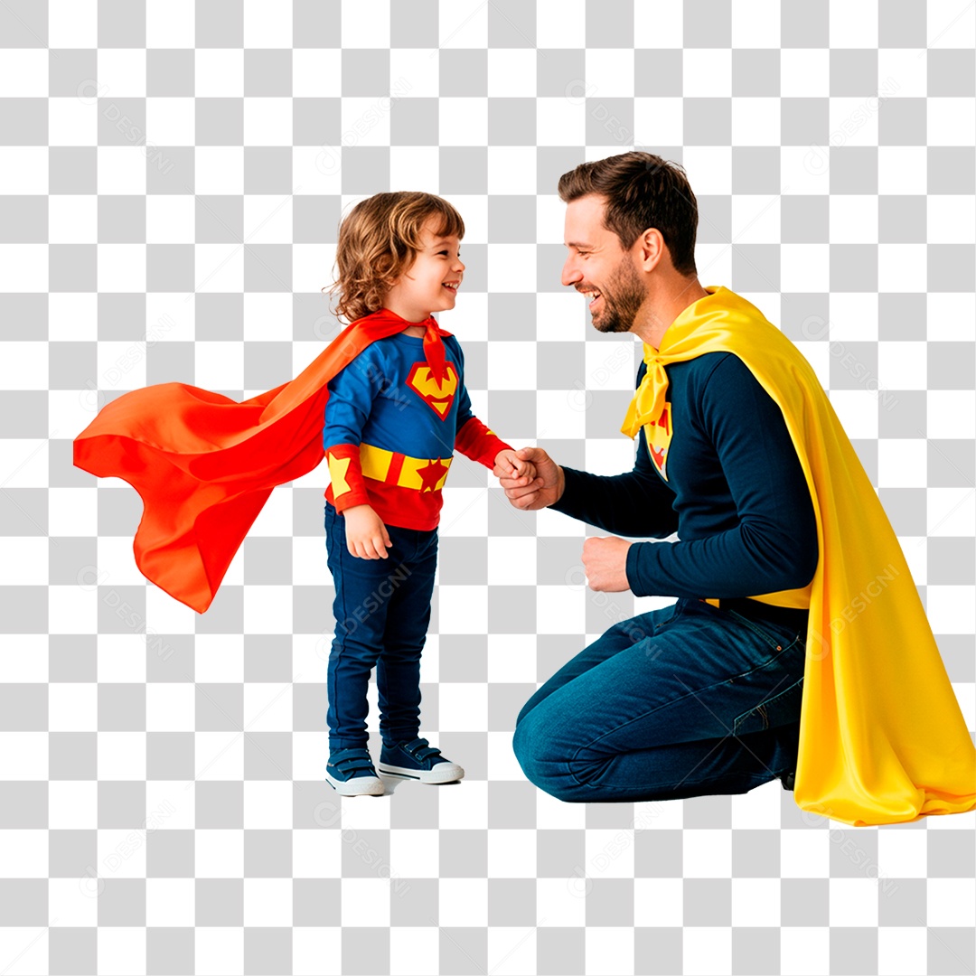 Pai e Filho com Fantasia de Super Herói PNG Transparente