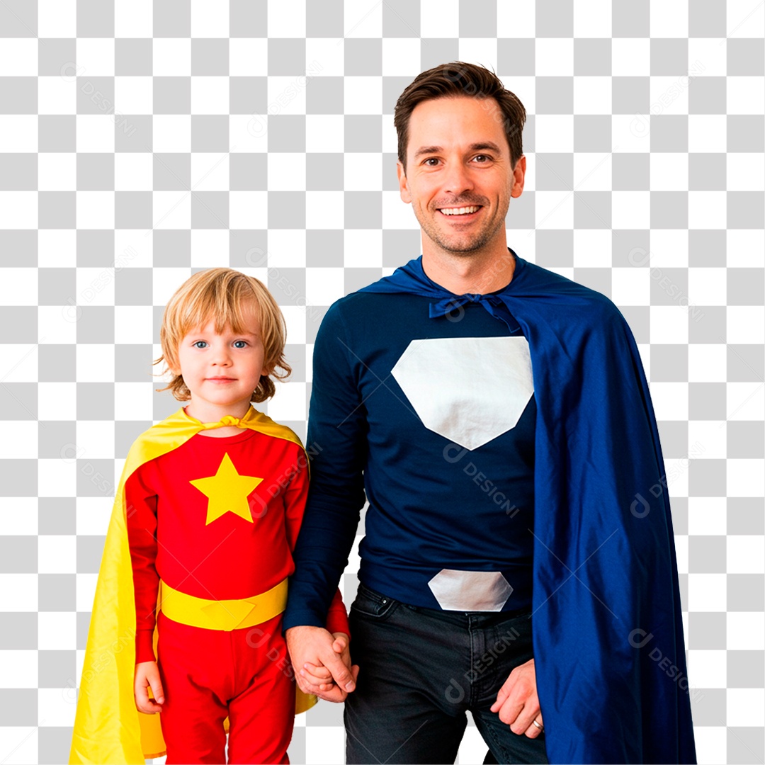 Pai e Filho com Fantasia de Super Herói PNG Transparente