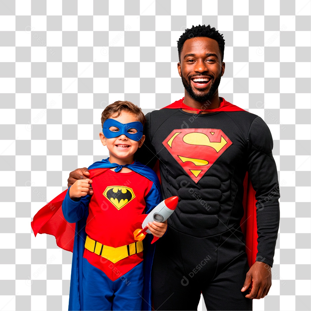 Pai e Filho com Fantasia de Super Herói PNG Transparente