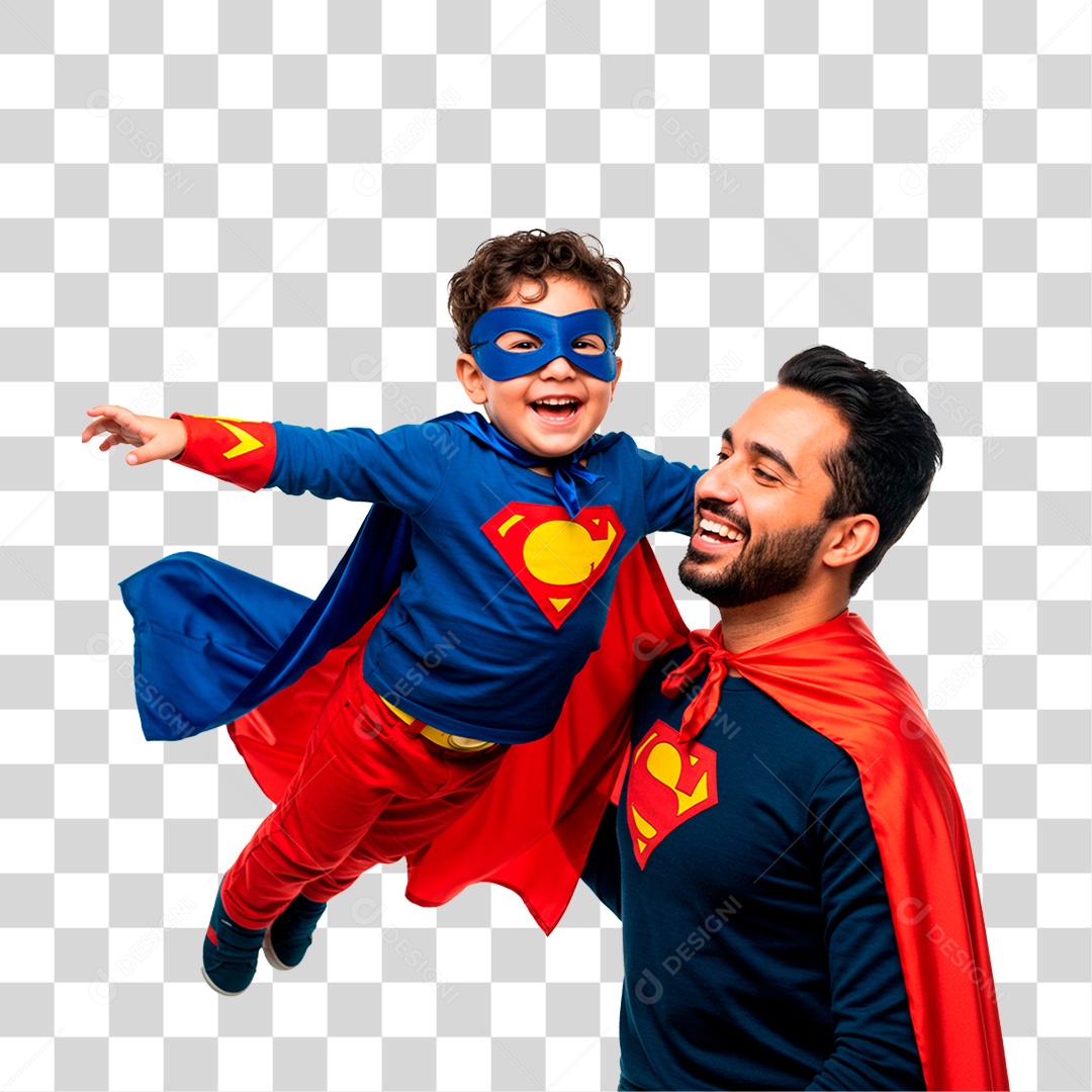 Pai e Filho com Fantasia de Super Herói PNG Transparente