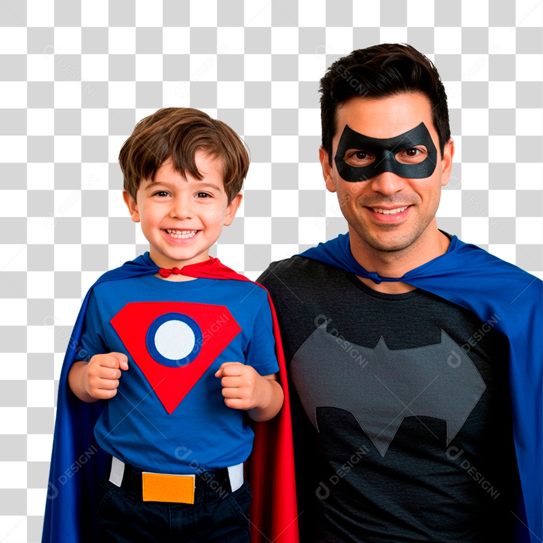Pai e Filho com Fantasia de Super Herói PNG Transparente
