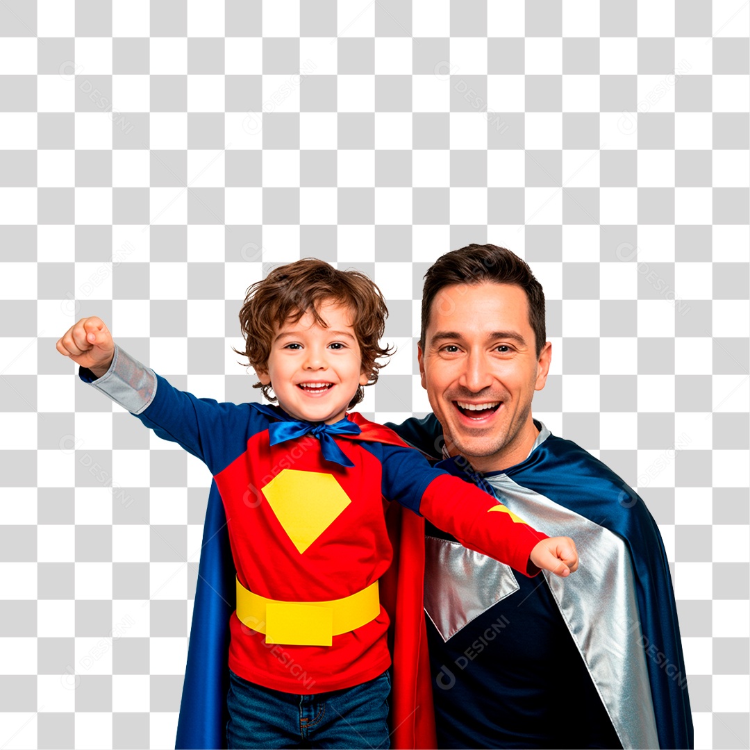 Pai e Filho com Fantasia de Super Herói PNG Transparente