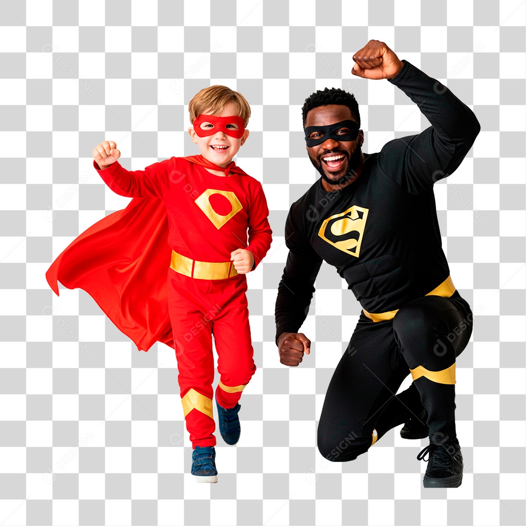 Pai e Filho com Fantasia de Super Herói PNG Transparente
