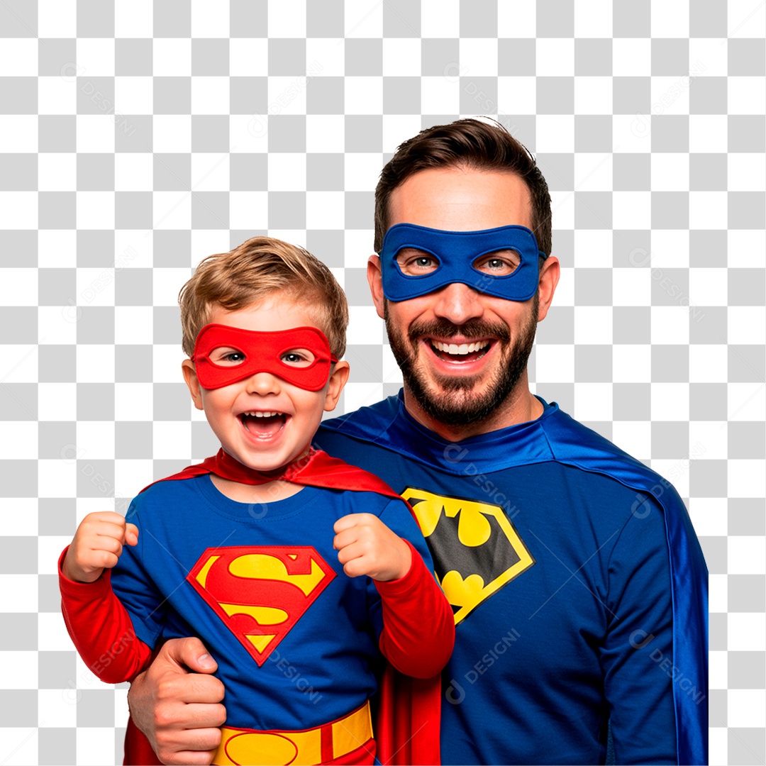 Pai e Filho com Fantasia de Super Herói PNG Transparente