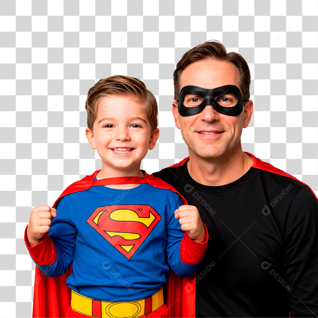 Pai e Filho com Fantasia de Super Herói PNG Transparente