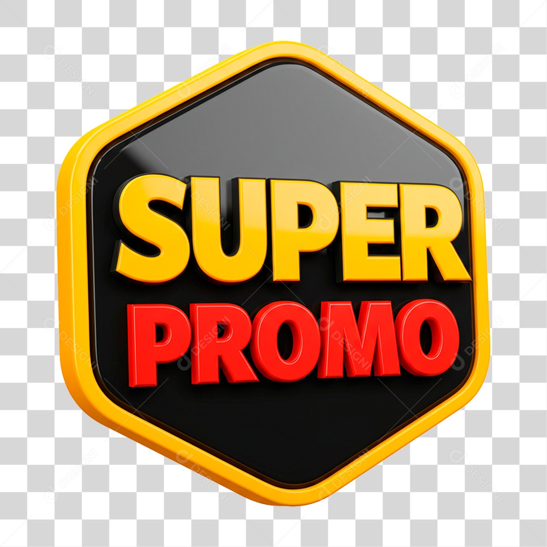Selo 3D Super Promo para Composição PNG Transparente