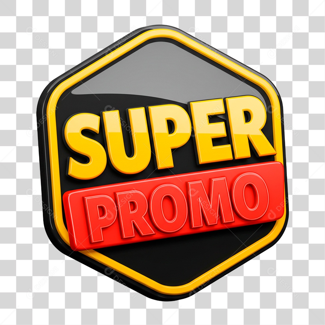 Selo 3D Super Promo para Composição PNG Transparente
