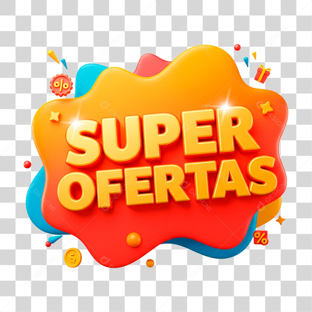 Selo 3D Super Ofertas Para Composição PNG Transparente