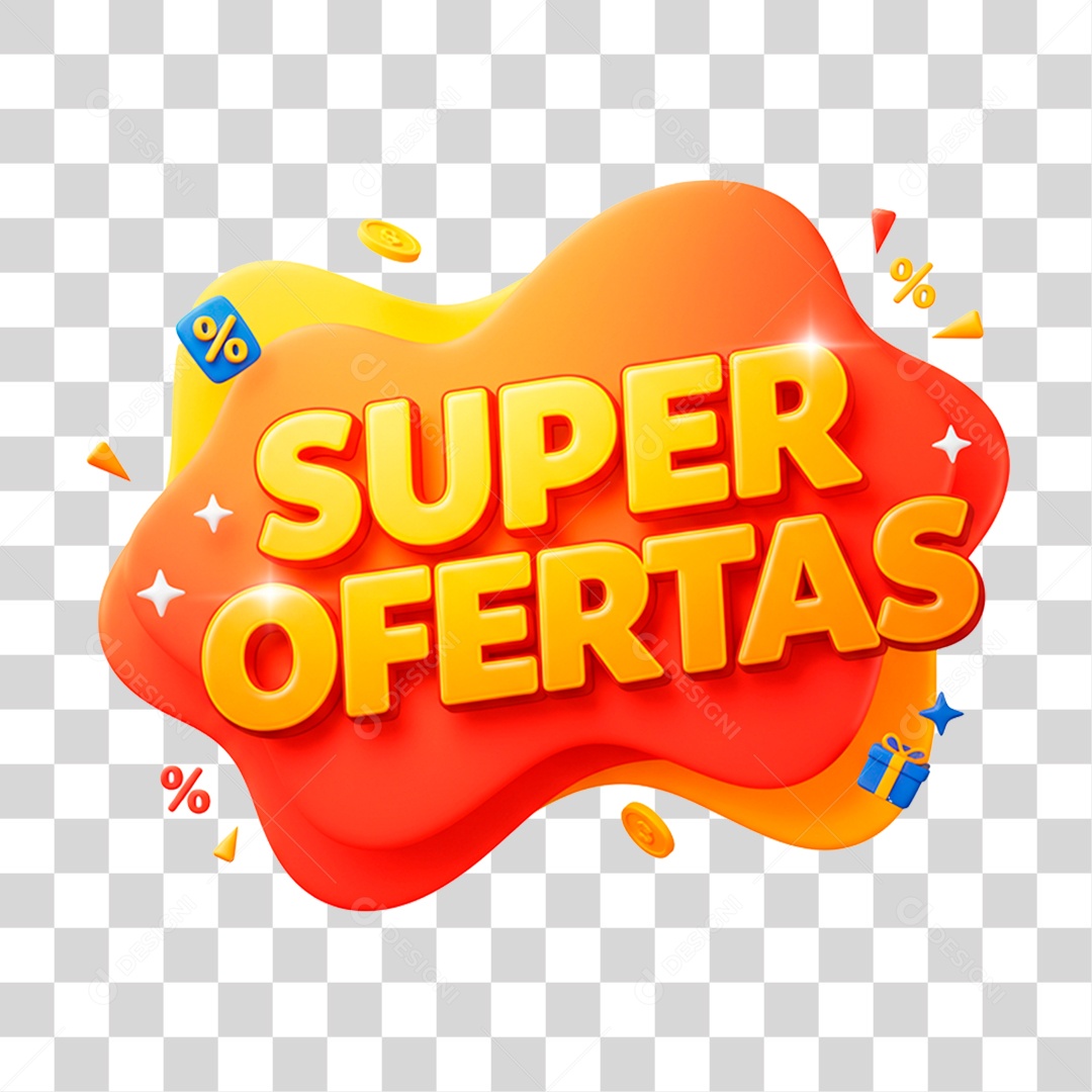 Selo 3D Super Ofertas Para Composição PNG Transparente