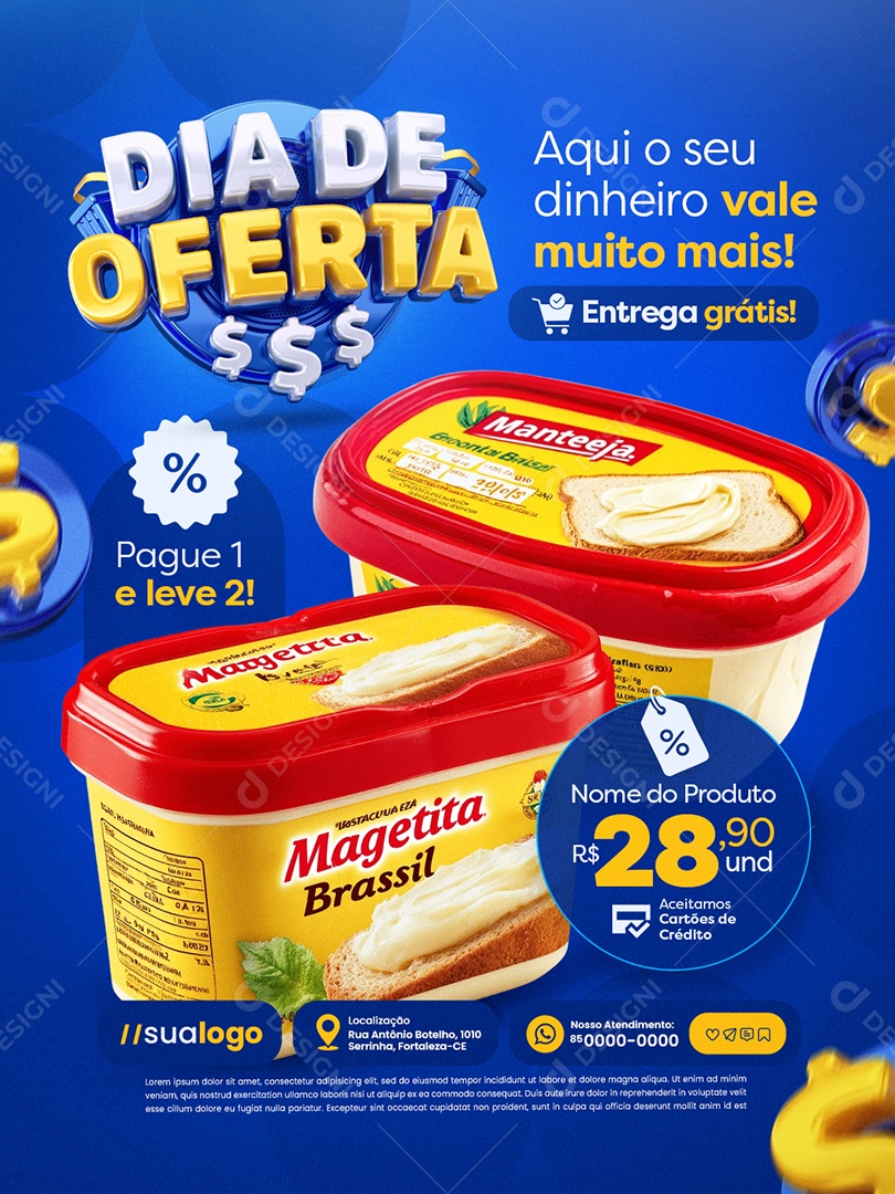 Dia de Oferta Supermercado Margarina Entrega Grátis Social Media PSD Editável