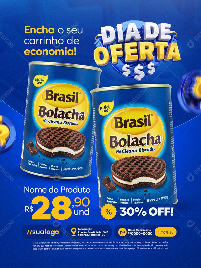 Dia de Oferta Supermercado Encha o Seu Carrinho de Economia Social Media PSD Editável
