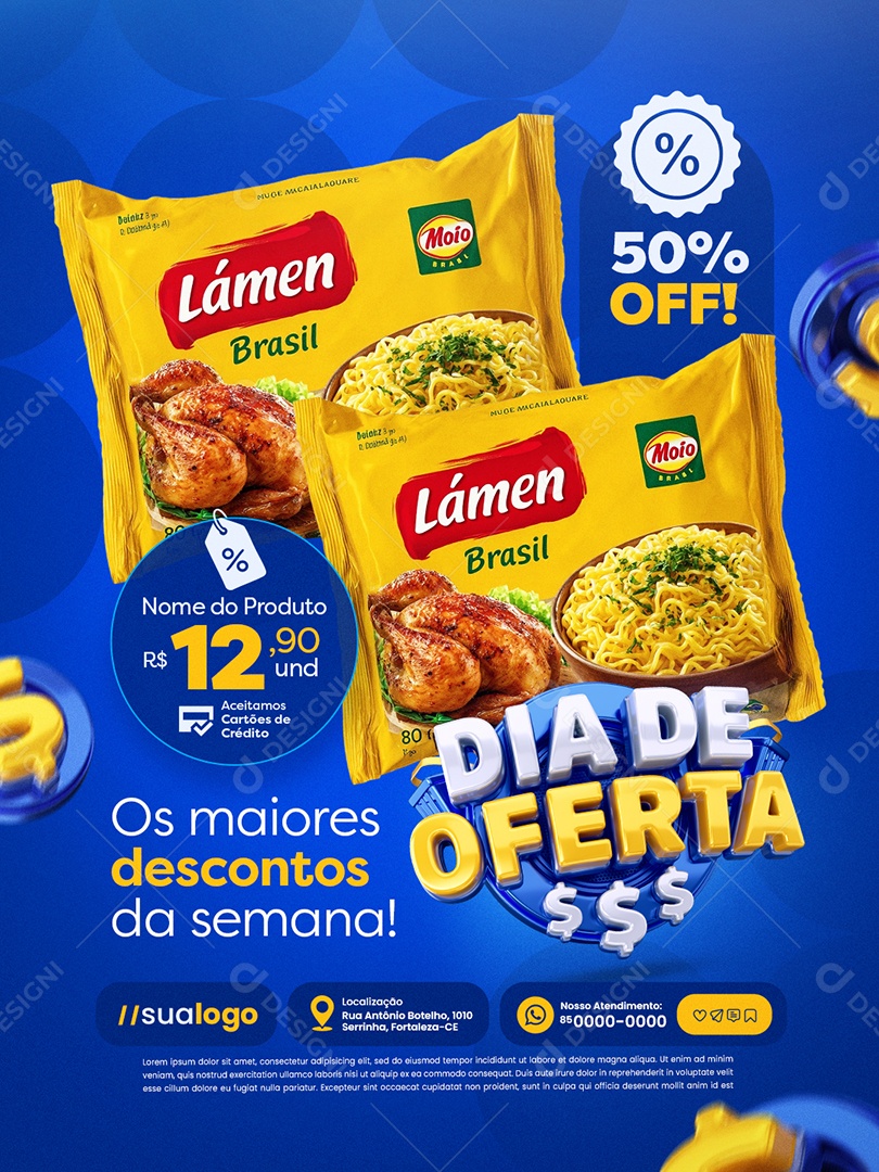 Dia de Oferta Supermercado Macarrão 50% Off Social Media PSD Editável
