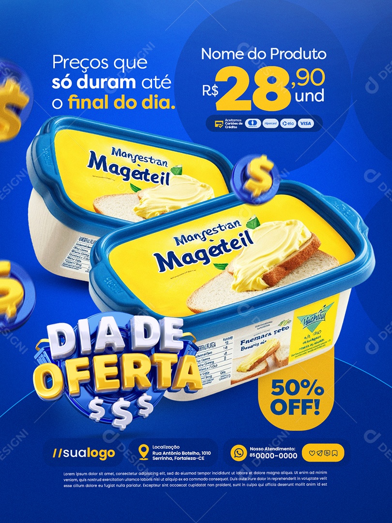 Dia de Oferta Supermercado Margarina 50% Off Social Media PSD Editável