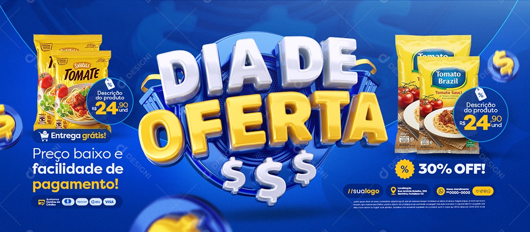 Banner Dia de Oferta Supermercado Preço Baixo Social Media PSD Editável