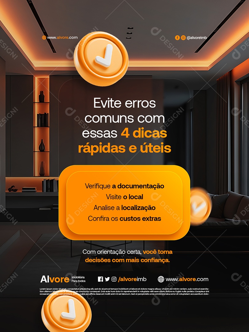 Imobiliária Evite Erros Comuns com Essas Quatro Dicas Social Media PSD Editável