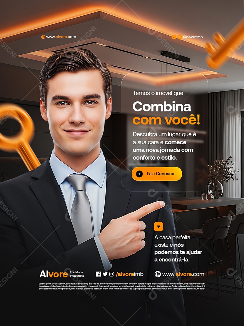 Imobiliária Temos o Imóvel que Combina com Você Social Media PSD Editável