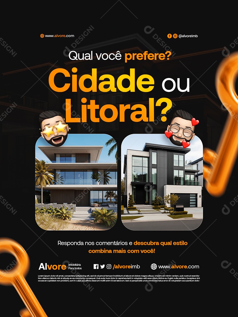 Imobiliária Qual Você Prefere Cidade ou Litoral Social Media PSD Editável