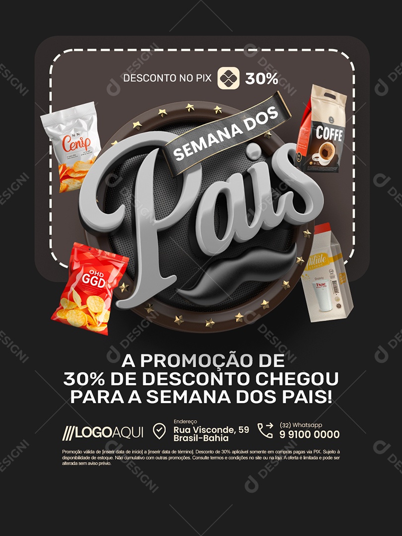 Semana dos Pais Supermercado Promoção de 30% de Desconto Social Media PSD Editável