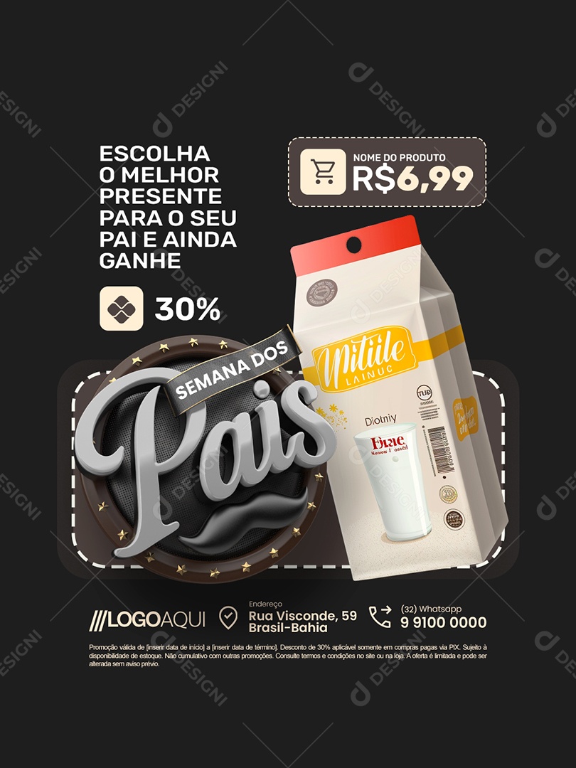 Semana dos Pais Supermercado Caixa de Leite Social Media PSD Editável