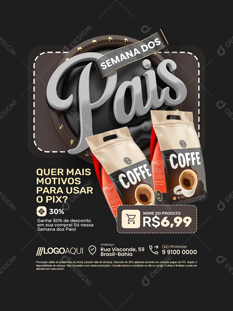 Semana dos Pais Supermercado Pacote de Cáfe Social Media PSD Editável