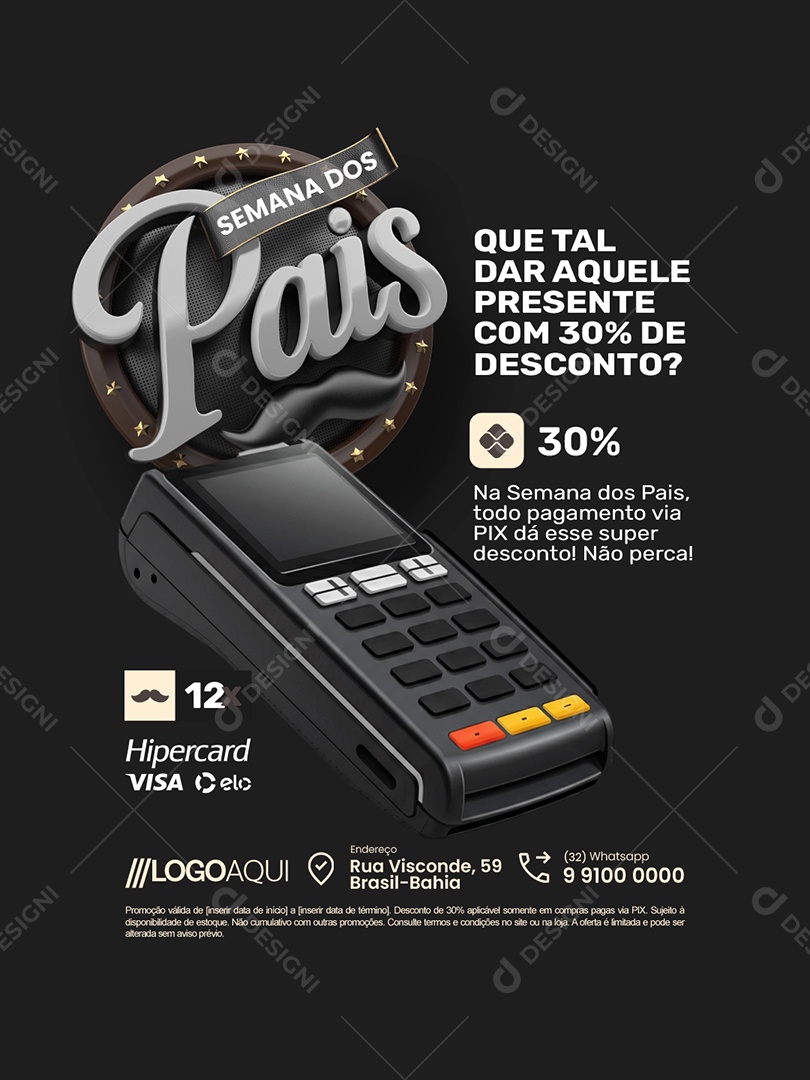 Semana dos Pais Supermercado Aquele Presente com 30% de Desconto Social Media PSD Editável