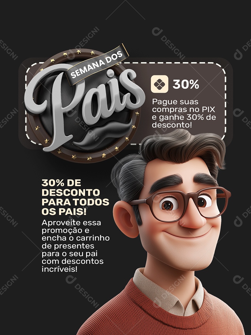 Semana dos Pais Supermercado 30% de Desconto para Todos os Pais Social Media PSD Editável