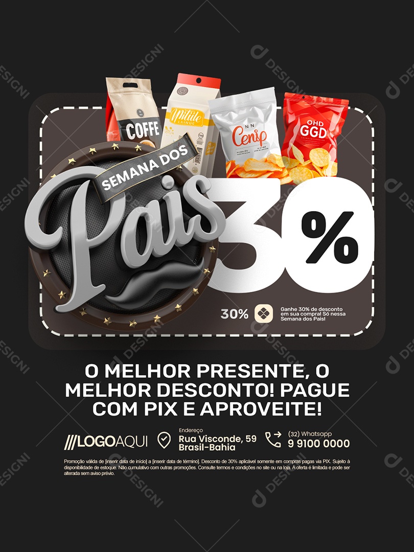 Semana dos Pais Supermercado 30% Social Media PSD Editável