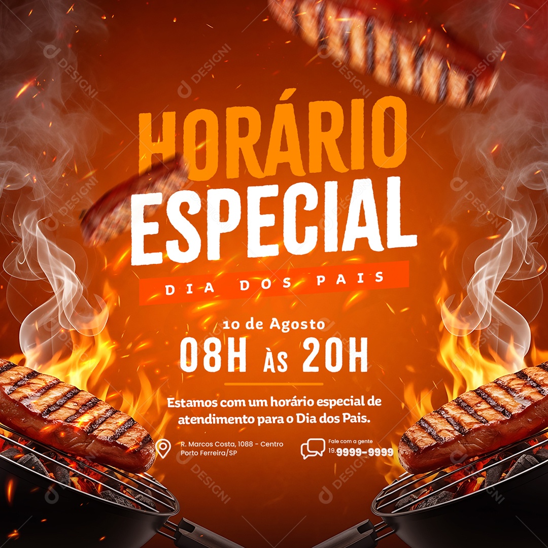Horário Especial Dia dos Pais Churrascaria Social Media PSD Editável