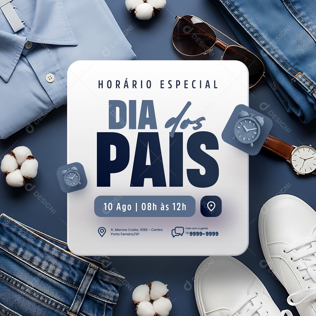 Horário Especial Dia dos Pais Loja de Roupas Acessórios Social Media PSD Editável