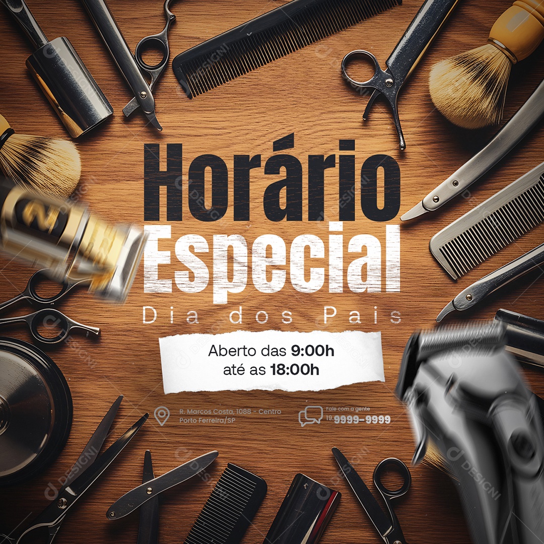 Horário Especial Barbearia Dia dos Pais Social Media PSD Editável