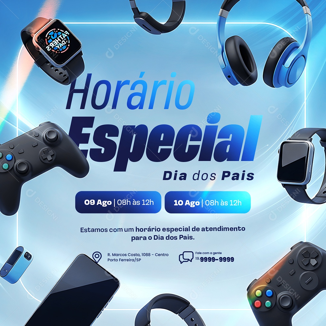 Horário Especial Dia dos Pais Lojaj de Eletrônicos Social Media PSD Editável
