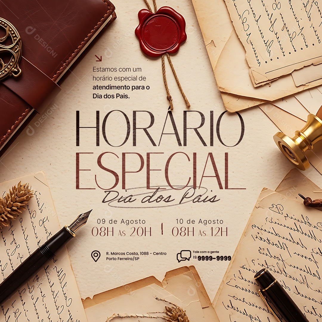 Horário Especial Dia dos Pais 10 de Agosto Social Media PSD Editável