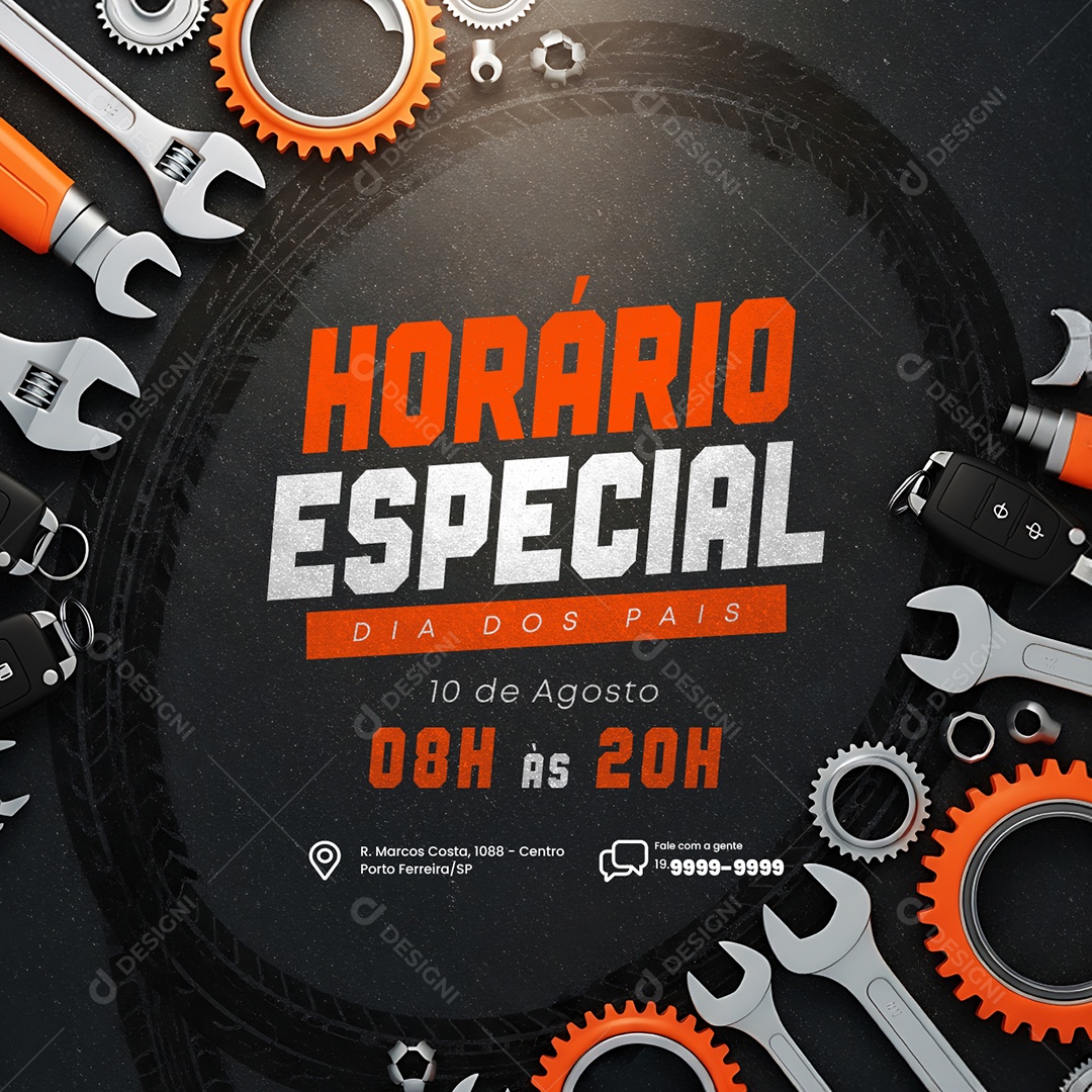 Horário Especial Dia dos Pais Oficina Social Media PSD Editável