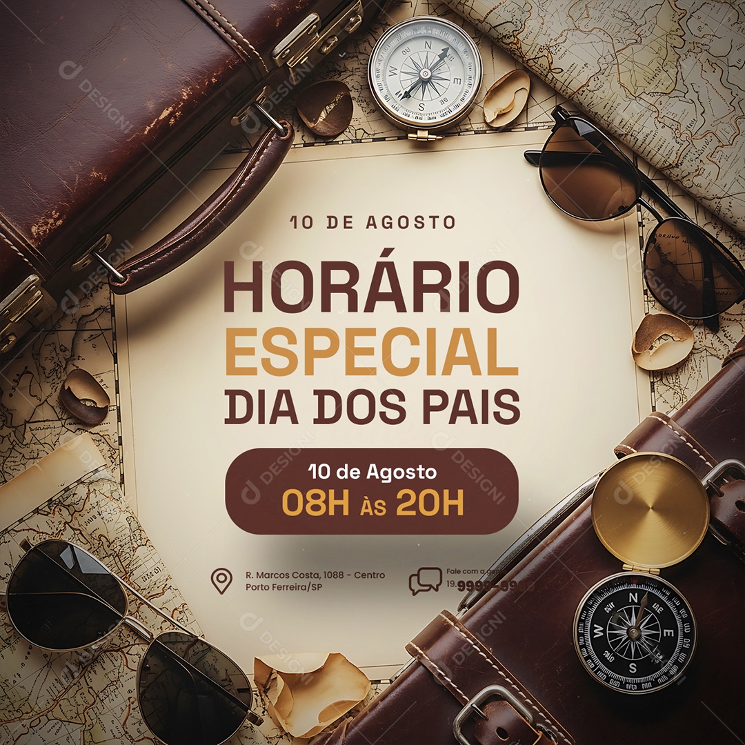 Horário Especial Dia dos Pais 10 de Agosto Social Media PSD Editável