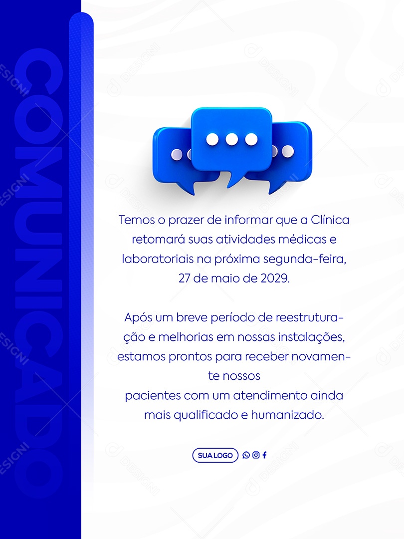 Comunicado Clinica Social Media PSD Editável