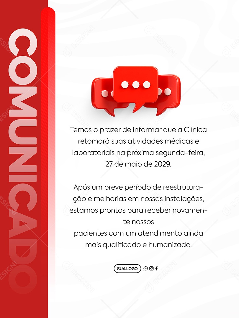 Comunicado Clinica Social Media PSD Editável