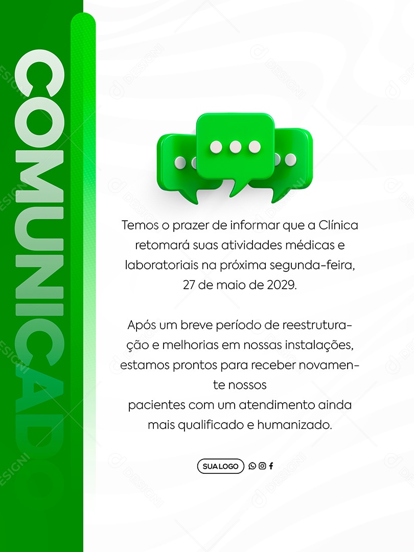 Comunicado Clinica Social Media PSD Editável