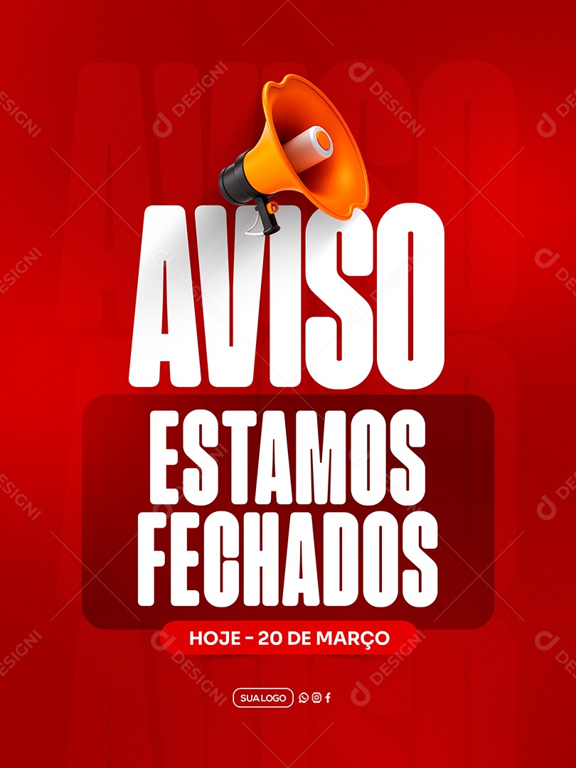 Aviso Estamos Fechados Social Media PSD Editável