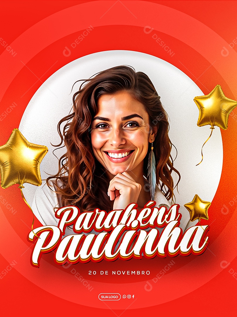 Feliz Aniversário Parabéns Paulinha Social Media PSD Editável