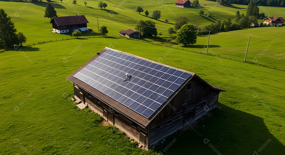 Imagem mostra um telhado com painéis solares fotovoltaicos instalados